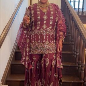 Elegant Maroon Embellished Women's Outfit